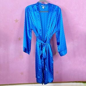 Morgan Taylor Intimates Satin Kimono Robe Blue Green Dots XXL Flirty Coquette
